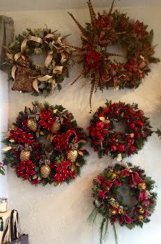 5 wreaths on door