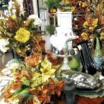 jewelry, flower arrangements and gnomes