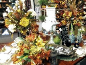 jewelry, flower arrangements and gnomes
