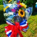 Red, white and blue flower arrangement