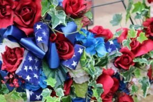 Red, white and blue flower arrangement