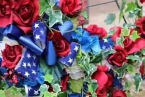 Red, white and blue flower arrangement